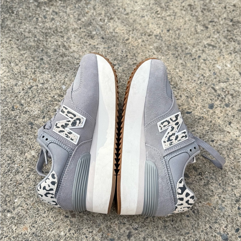 New Balance 574+ Platform Sneakers Gray Leopard Detail Women’s Size 6.5 like new - Picture 8 of 12